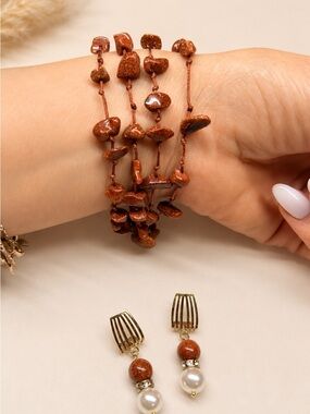 Shimmery Brown Goldstone Multi-Wrap Beaded Bracelet